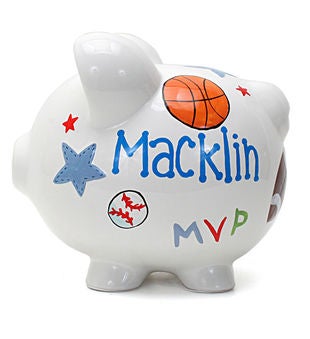 Personalized Hand-Painted Sports Piggy Bank